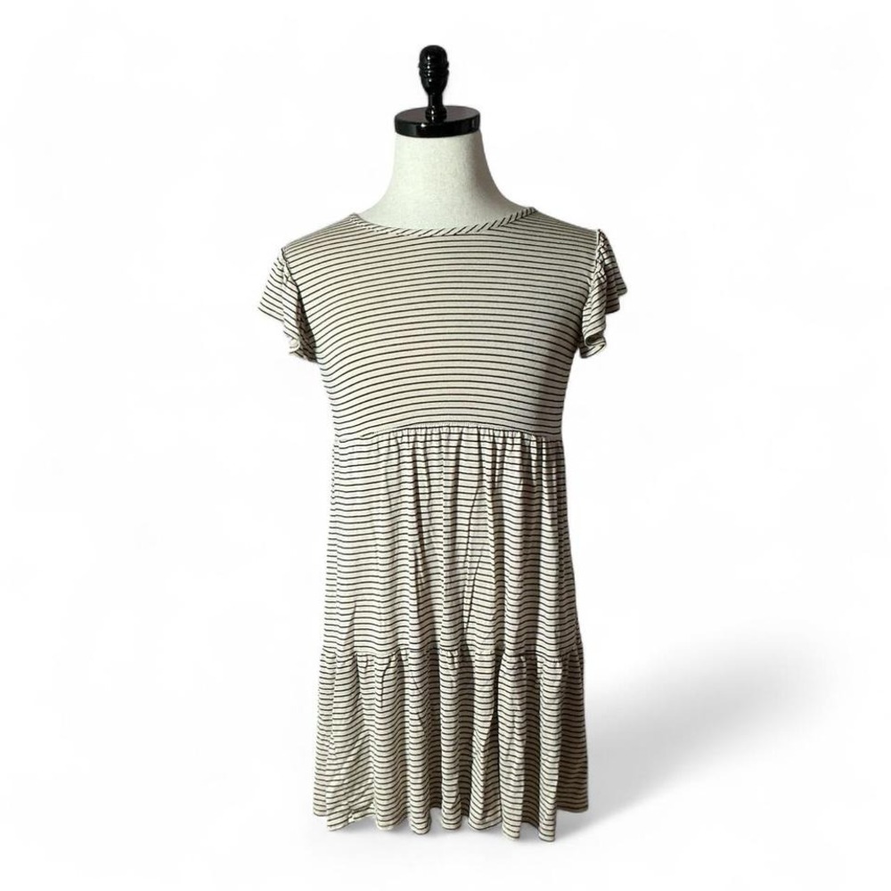 Olivia Rae New York Striped Tiered Midi Dress Womens Size S Short Sleeve